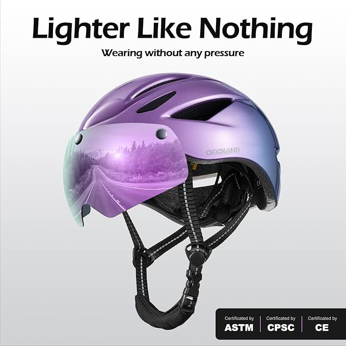 Odoland Bike Helmet with Magnetic Sun Visor for Adults, Glasses-Friendly Design Adjustable Dial Cycling Helmet for Men & Women, Urban Riding Bicycle Helmet for Mountain, Road, E-Bike, Commuting