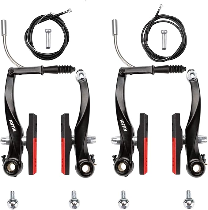 RUJOI Bike Brakes Set,Mountain Bike V Brakes Type,V-Brake Replacement Set for MTB, Road Bike,BMX,E Bike Black (2 Pack)…