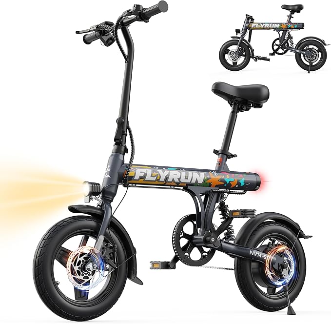 Electric Bike- Peak 500W, 20MPH, Up to 25+Miles, Waterproof Battery, Dual Disc Brakes,Rear Suspension, Stylish 14" Commuter E-Bike for City & Road Sand Mountain
