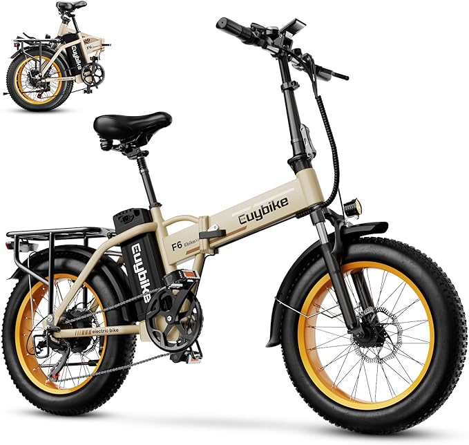 Foldable Electric Bike for Adults, 30+MPH, 48V 20Ah Removable Battery up to 80Miles, 20" Fat Tire Peak 1000W Motor Dirt Ebike Adult Electric Bicycle for City Commute Beach Mountain E Bike Yellow