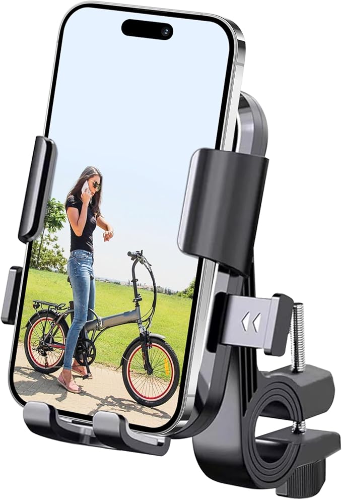 Bike Phone Mount for Motorcycle & Ebike – Anti-Shake Handlebar Phone Holder, Universal Cell Phone Mount, Easy Install, Fits iPhone & Android