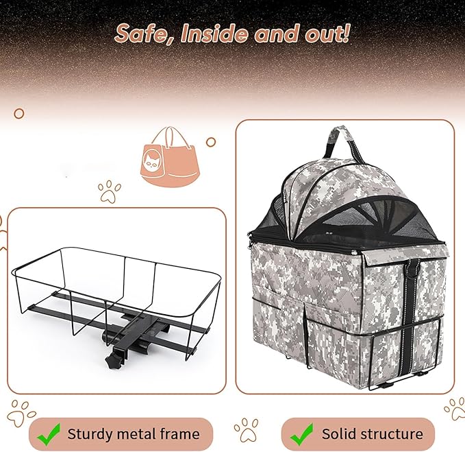 Dog Bicycle Seat Rear Rack — Heavy-Duty Pet Bike Seat with Adjustable Fit, Tool-Free Install & Secure Safety Strap, Portable Foldable Dog Bike Booster for City Rides and Travel