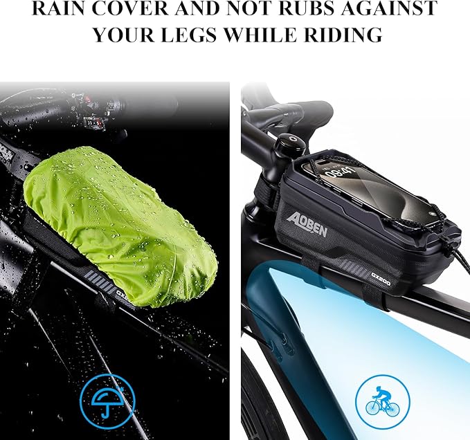 Aoben Bike Bicycle Phone Front Frame Bag for Mountain Bike Road Bike, EVA Hard Casing Bike Phone Holder Bike Phone Mount for MTB, Bike Bicycle Accessories for Cell Phone Under 6.8 Inches (Black)