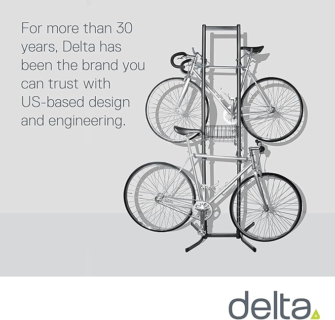 Bike Rack for Garage & Home by Delta Cycle - No Drilling Required - Fully Adjustable Gravity Storage Rack for Any Style Bicycle - Freestanding Vertical Rack