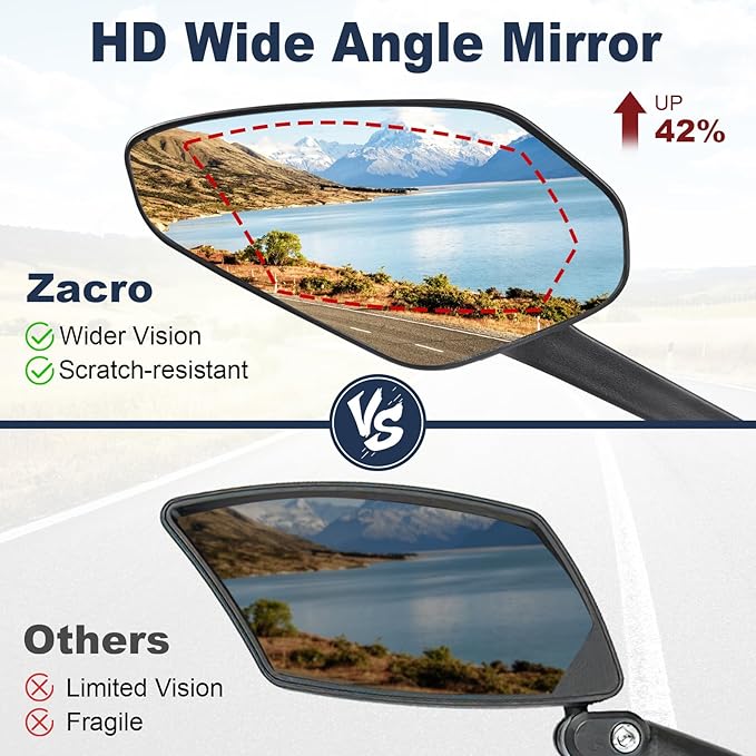 Zacro 2 Pack Bike Mirror, Bike Mirror Handlebar Mount, 360°Adjustable Bicycle Rear View Mirror, Scratch Resistant Glass Lens, Fit for Mountain Bikes, City Road Bikes, E-bikes, Scooter