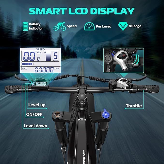 Vivi ACE01 Electric Bike for Adults,26" x 4.0 Fat Tire Ebike,1500W Peak Motor Torque Sensor Electric Mountain Bike,25MPH Electric Bicycle with 48V 15AH Battery,Hydraulic Brake,SGS Certified to UL2849
