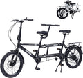 Foldable Tandem Bike, 20”City Tandem Folding Bicycle, 7-Speed Adjustable Cruiser Bike Folding Bike with 3 Seats& Disc Brake, CE FCC CCC