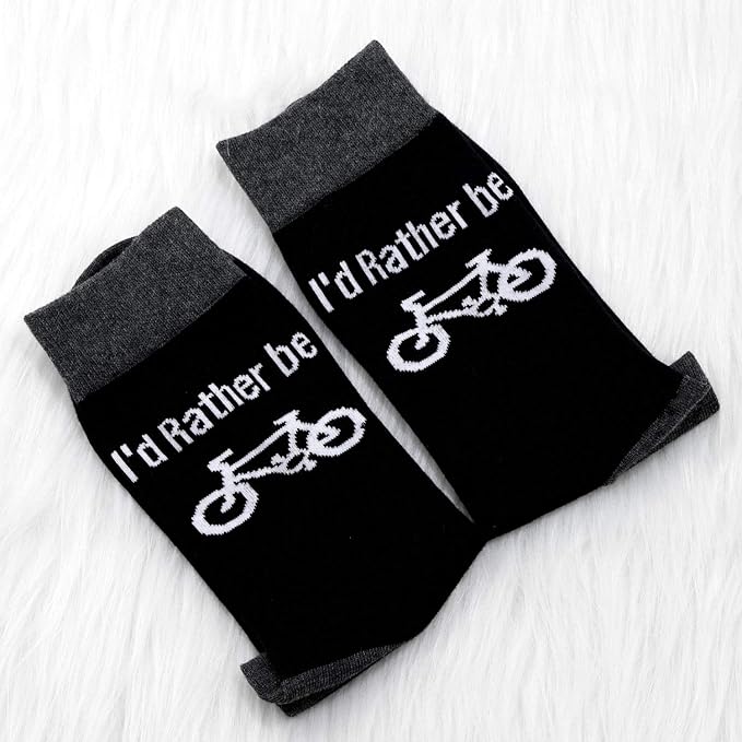 MBMSO Funny Bike Socks Cyclists Gifts 2 Pairs I'd Rather be Biking Socks Gift for Biker Novelty Cycling Lover Gifts