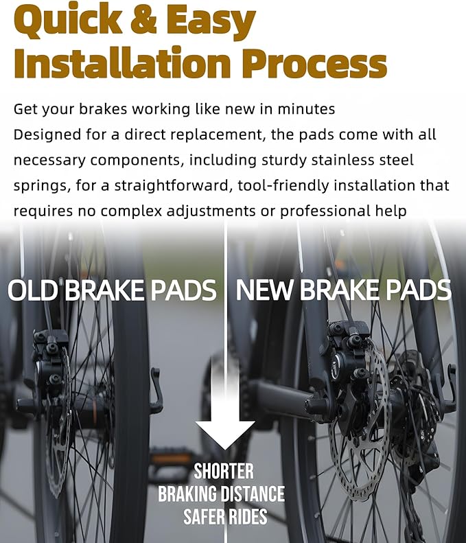 2 Pairs E-Bike Brake Pads for Ridstar Q20 MINI / H20 / Q20 Lite, Metallic Front & Rear Disc Brake Pads Set, Quick Installation & Quiet Braking