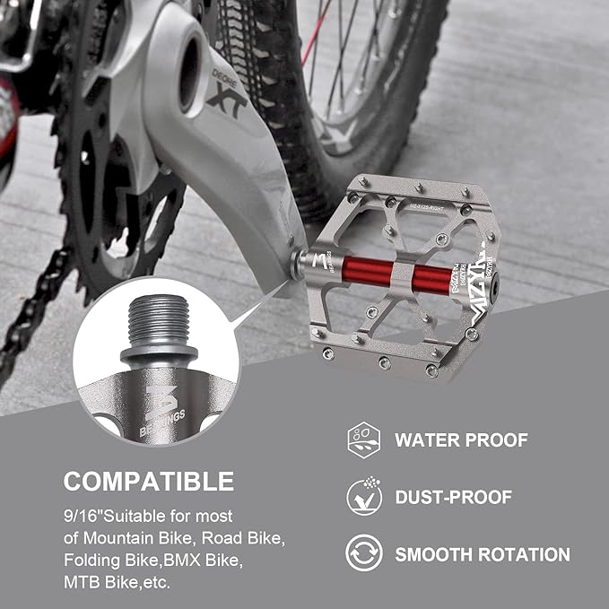 MZYRH Road/Mountain Bike Pedals,Lightweight 3 Bearings Bicycle Pedals,9/16” Aluminum Alloy Flat Pedals for Road Mountain BMX MTB Bike