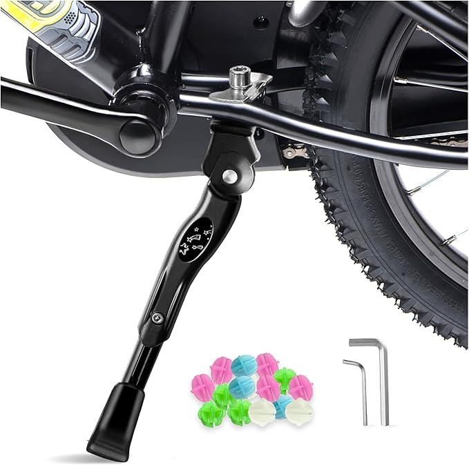 Adjustable Kickstand for Kids Bike, Bike Kickstand Center Mount for 16 18 20 Inch Kids Bikes, Aluminum Alloy Durable Bicycle Kickstand Bike Accessories for Kids, Black
