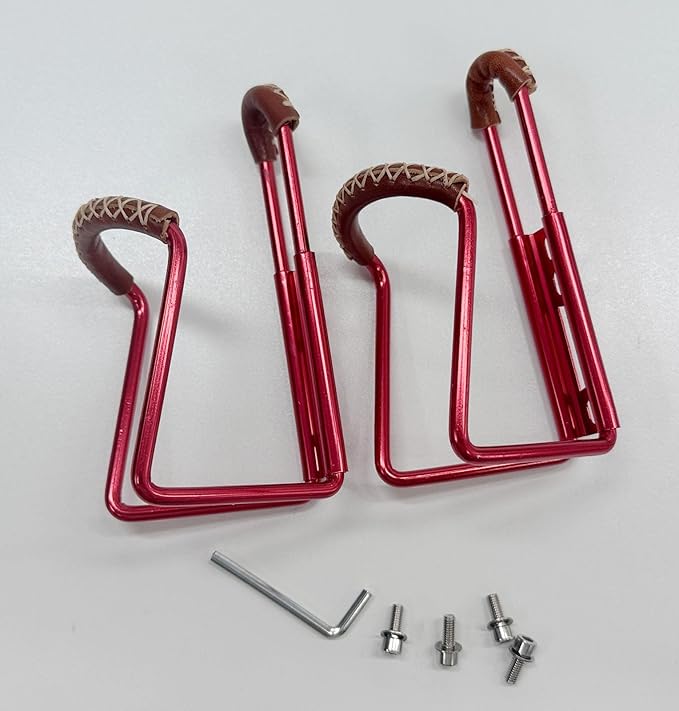 Bicycle Water Bottle Cage Holder, Cycling Bike Water Bottle CageAluminum Alloy with Hand Sewn Retro Cowhide Bicycle Cup Holder（2 Pieces） (red)
