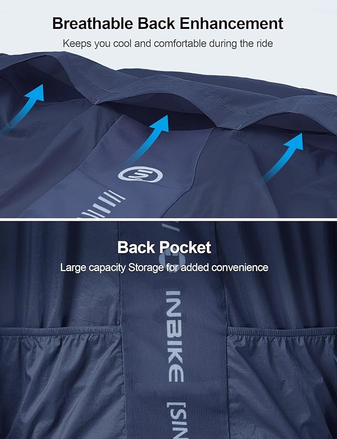 INBIKE Cycling Jacket for Men Women, Windproof Lightweight Running Windbreaker, Breathable Quick Dry Reflective Biking Coat