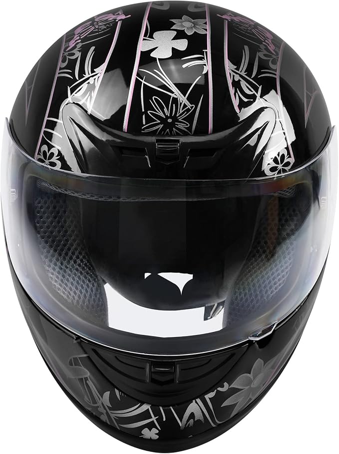 TCT-MOTORPARTS DOT Adult Helmet Pink & Black Butterfly Full Face Street Sport Motocross Helmet (X-Large)