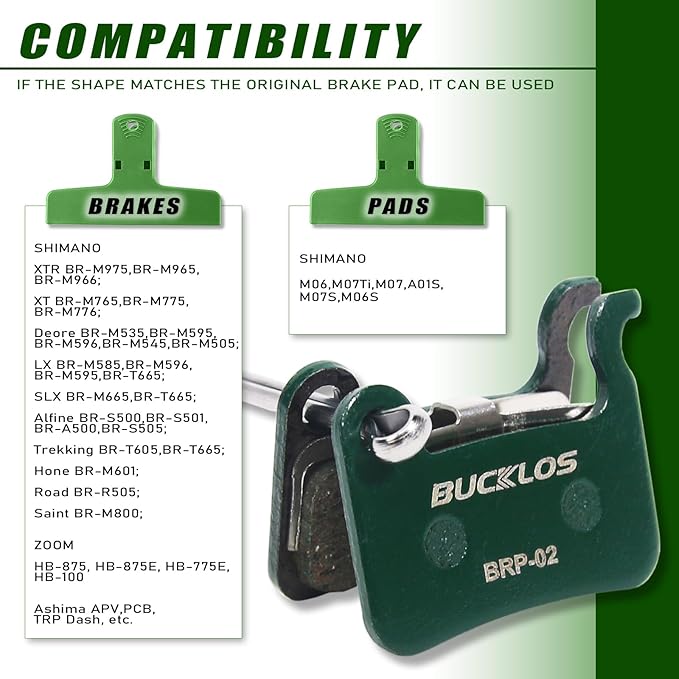 BUCKLOS Bike Disc Brake Pads - Bicycle Disk Brake Pads for Zoom/Shimano Deore XT XTR LX SLX Hone Alfine Saint for Ebike/Mountain Bike/Electric Bike/Road/Scooter