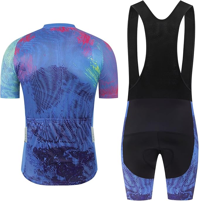 Men's Cycling Jersey Set Road Bike Shorts Sleeves Jersey Zipper Pokcet Bib Shorts with 20D Gel Pad Biking Clothing Sets