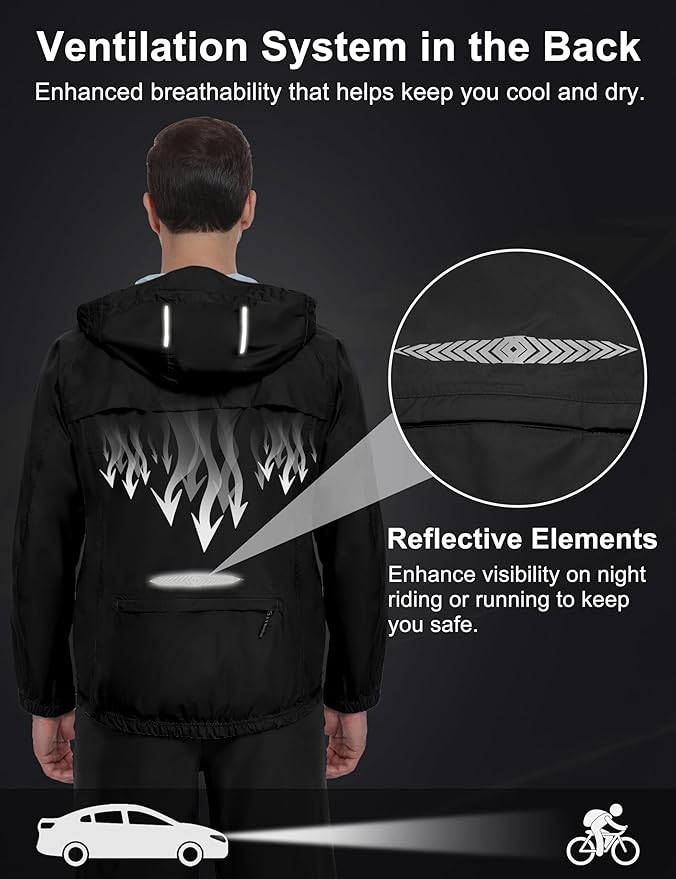 Little Donkey Andy Men's Waterproof Windbreaker Lightweight Packble Cycling Jacket for Biking, Running