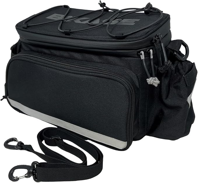 BiKase Big Daddy Expandable Rack Bag with Panniers, Ideal for E-bikes & Bicycles - Waterproof Rear Bike Trunk with Ice Compartment, Phone & Bottle Pockets, Reflective for Safety