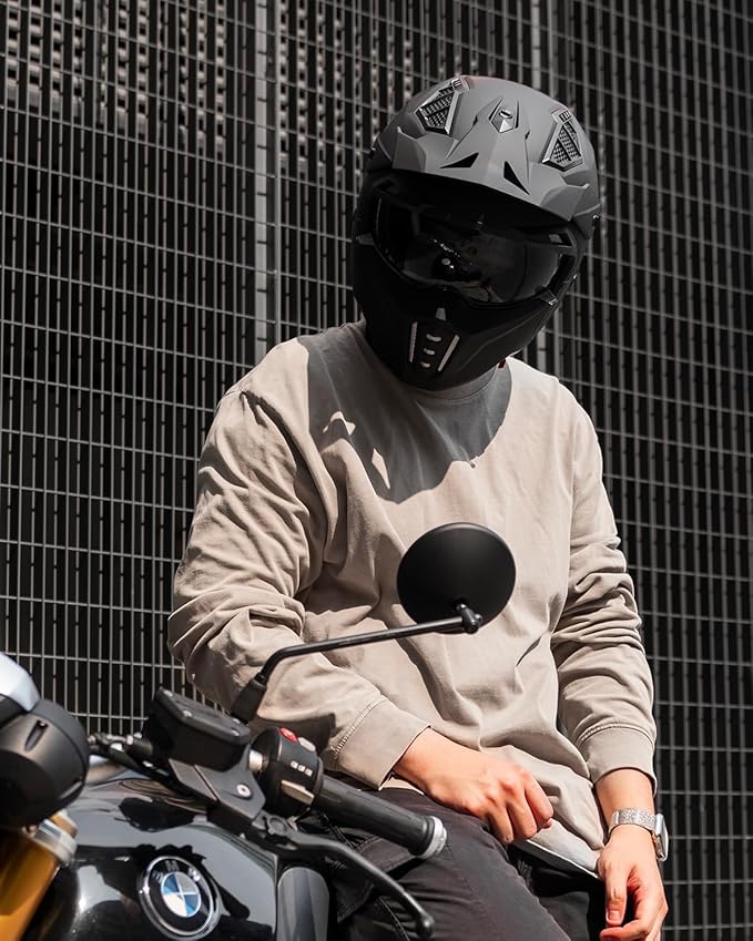 ILM Open Face Motorcycle 3/4 Half Helmet for Men and Women, Vintage Retro Helmet with Visor for Moped ATV Cruiser Scooter DOT Model Z302(Matte Black,Medium)