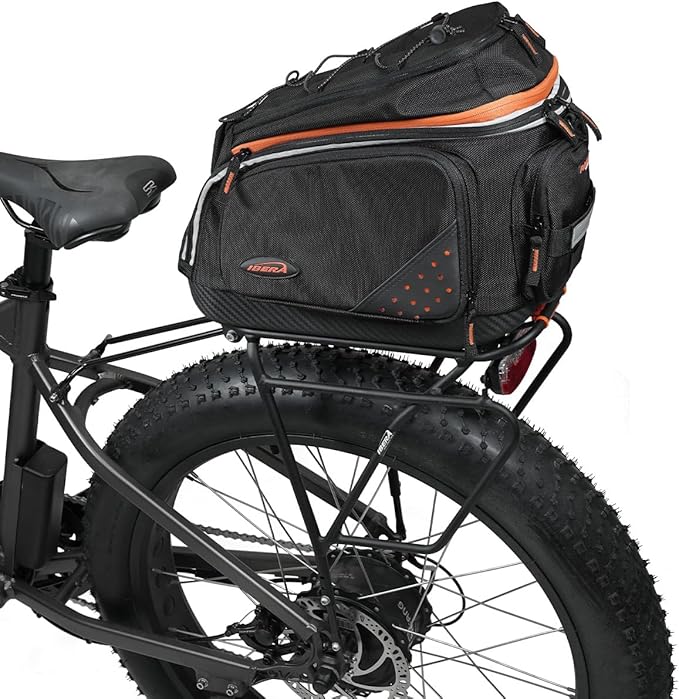 Ibera PakRak Touring Bicycle Seatpost/Disc/Non/Disc Rack and Quick Release Bag (Disc Brake Rack + Trunk Bag with Expandable Panniers)