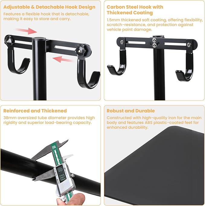 Heavy Duty Bike Floor Stand, Vertical Bicycle Storage Rack for Indoor Garage, Adjustable Rubber Hooks for Road, Mountain & Ebikes, Includes Multi-Function Repair Tool & Chain Plier