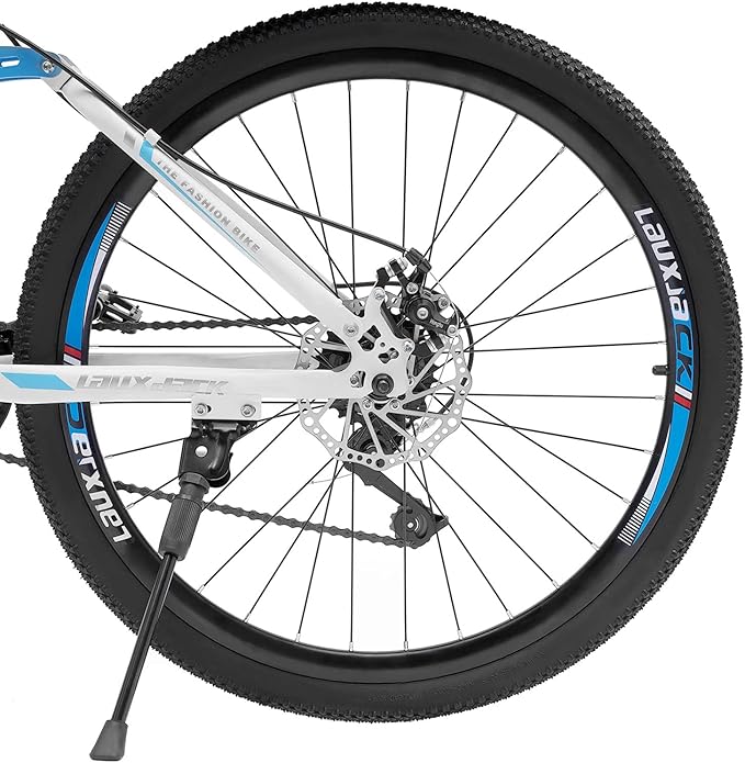 Folding Mountain Bike, 26" Womens 21-Speed Mountain Folding Bike, Carbon Steel Frame Mountain Bike, with Dual-Disc Brake, Blue&White