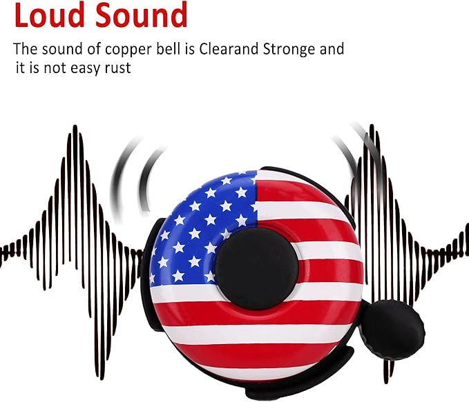 Kids Bike Bell, Bicycle Bell with American Flag Design for Boys and Girls, Metal Dome Handlebar Bell for Toddler Bikes, BMX, Cruiser and Scooter