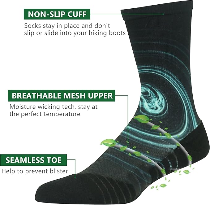 HUSO Hiking Socks Men Women Fashion Novelty Digital Printing Sports Crew Socks 3, 4 Pairs