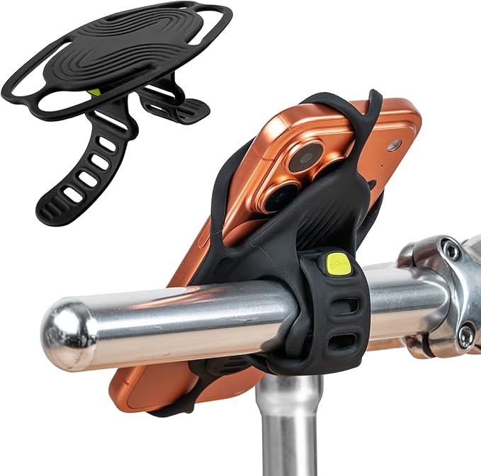 Bone Bike Tie 6, Bicycle Phone Mount for Handlebar, Scratch-Free & Shock-Absorbing Silicone MTB Holder with Dual-Strap Protection, Cycling Phone Carrier for iPhone & 4.7"–7.2" Smartphones (Handlebar)