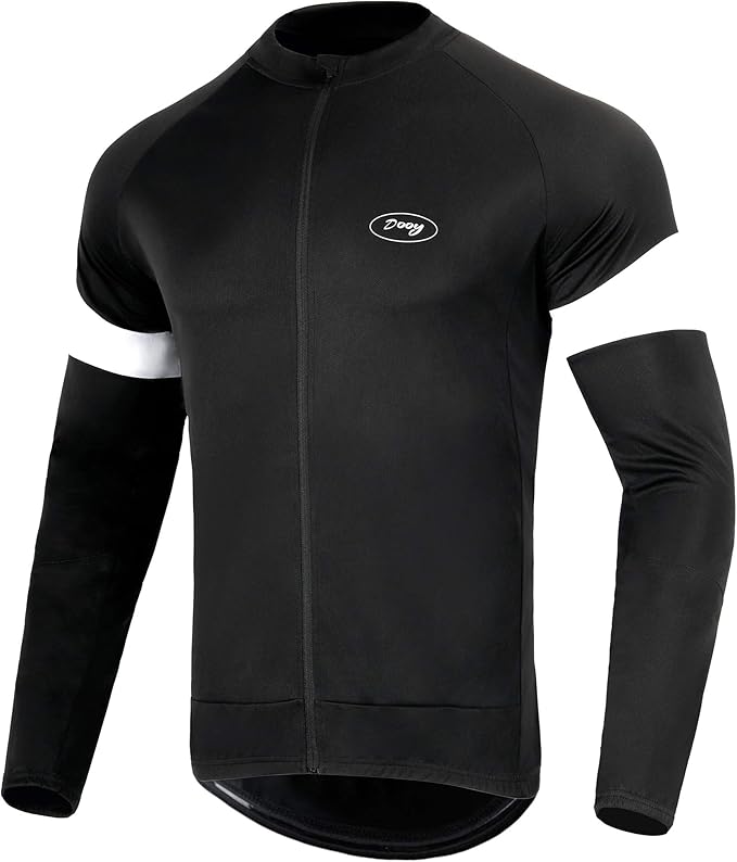 Dooy Men's Cycling Bike Jersey Long Sleeve Full Zipper Biking Shirt with 3 Rear Pockets, Breathable MTB Shirts Basic Series