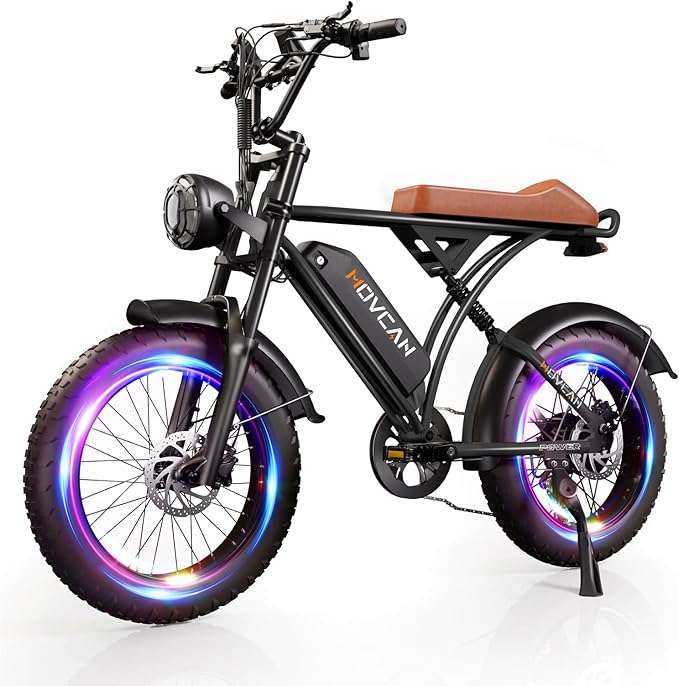 Movcan V60/V60 Pro Electric Bike, 48V 15.6/18.2Ah Removable Battery 20” Fat Tire Electric Bike, 1000/1500W Motor 30/33MPH Top Speed Electric Motorcycle, for Commute/Offroad/School/Rain/Snow Riding.