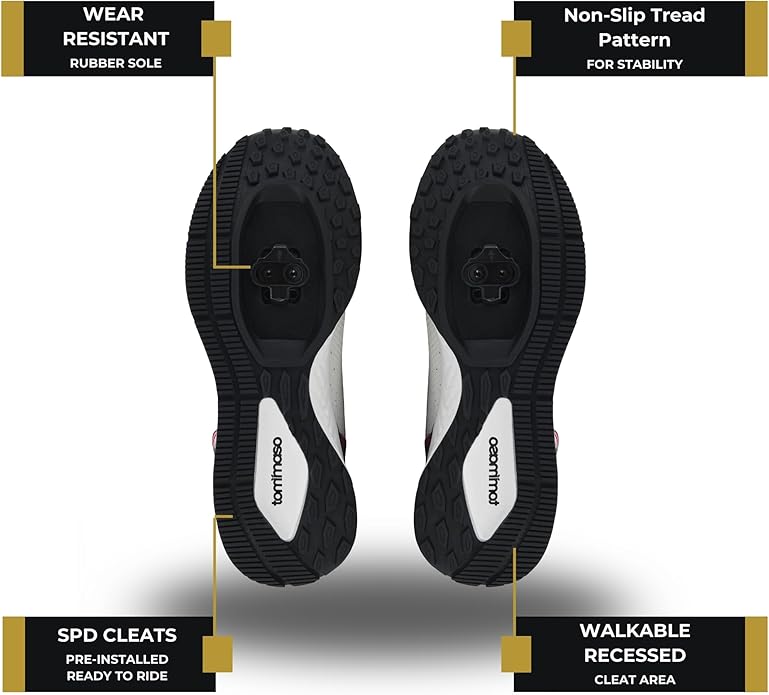 Tommaso Women's Cycling Shoes with Pre-Installed SPD Cleats — Easy to Walk-in Ventilated SPD Cycling Shoes for Women's Spin Classes and Indoor Bikes — Comfortable on Foot and Toebox.