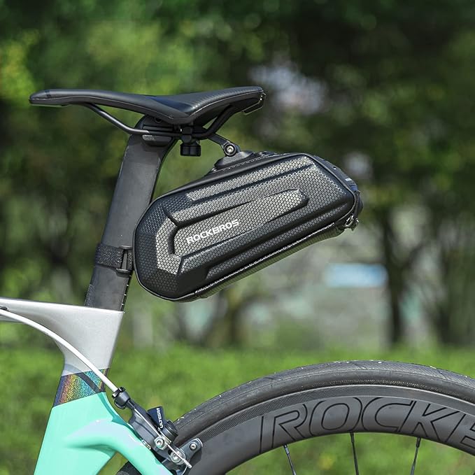 ROCKBROS Bicycle Saddle Bag Under Seat - 3D Hard Shell Bike Seat Bag With Silver Reflective Strip for Mountain Road Bikes, Quick Release 1.7L