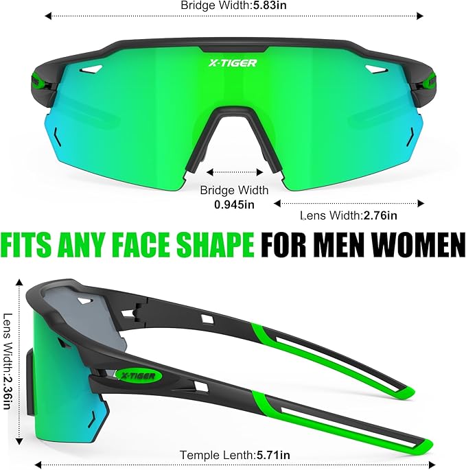 X-TIGER Polarized Cycling Glasses with 5 Interchangeable Lenses,MTB Biking Baseball Running Sports Sunglasses for Men Women