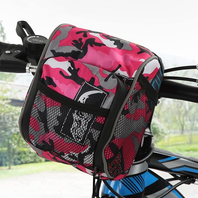 Niiyen Pink Riding Bag Front Bike Handlebar Bag Multifunctional Cycling Hanging Pouch for Electric Vehicle Bicycle Motorcycle Tricycle 7.4x5.5x3.5in
