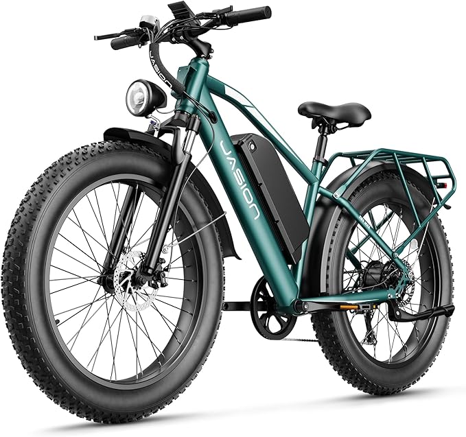 Jasion EB5 MAX Electric Bike for Adults with 2000W Peak Motor, 48V 15Ah (720Wh) Battery Electric Mountain Bike, 26'' x 4'' Fat Tire Ebike, 28+MPH Speed, Cruise Control, with Fenders, Rear Rack