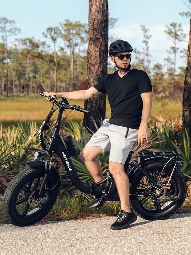 Heybike Ranger 2.0 Foldable Electric Bike for Adults, 20"×4 Fat Tire Ebike with 1400W Peak Motor, 28 MPH Max Speed, 600Wh Removable Battery, Up to 65 Miles Range, Front Suspension Step-Thru E Bike