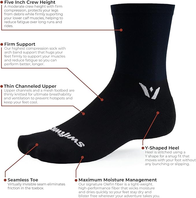 Swiftwick - ASPIRE Mid-Crew Cycling Socks, Maximum Breathability, Moisture Wicking