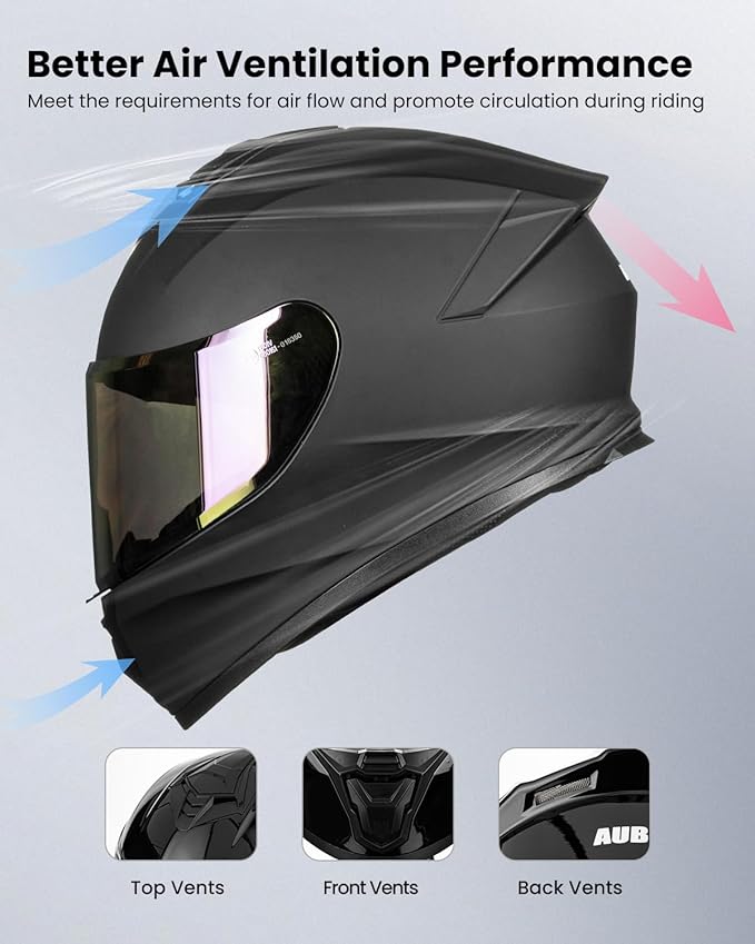 Motorcycle Helmets for Adult Men Women, Full Face Lightweight Street Bike Racing DOT Helmet with Extra Clear Visor Model AU-T801