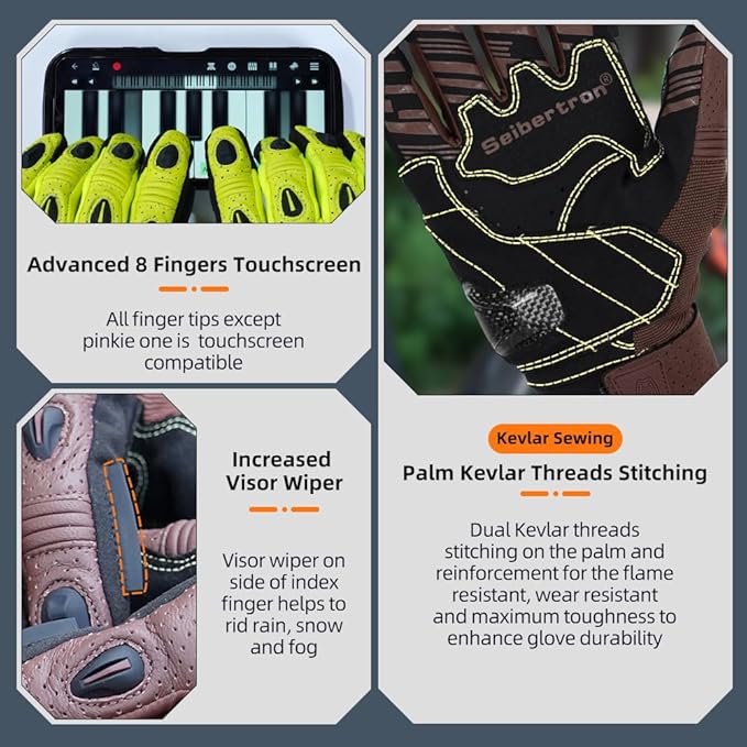 Seibertron SPS Series Touchscreen Motorcycle Motocross BMX ATV MTB Bicycle Cycling Full or Half Finger Gloves Adult and Youth