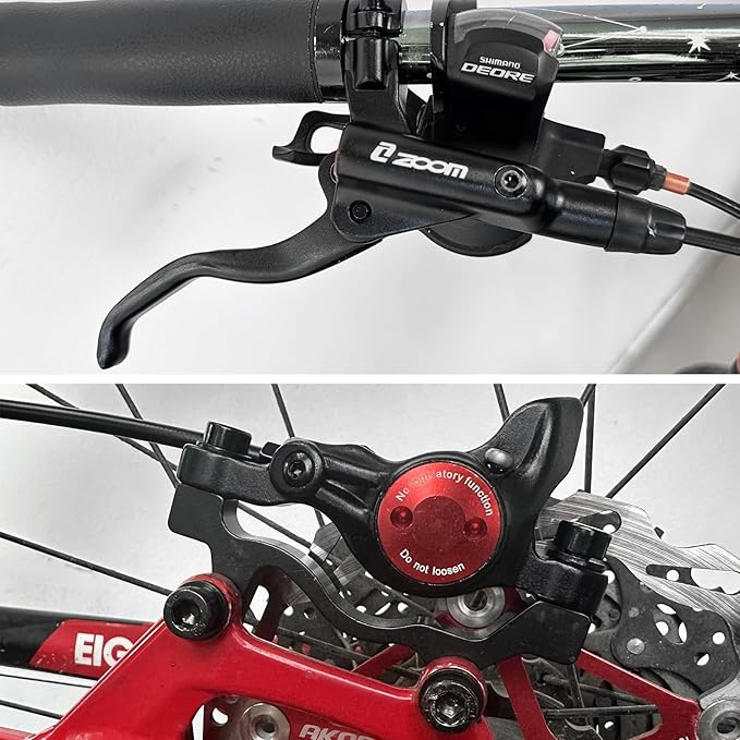 Zoom HB875 Hydraulic Disc Brakes Set, Red, Mountain Bike Right Front 800mm, Adapter Fit EBike Fat Bike Bicycle Accessories for Mountain Bike, Road Bike