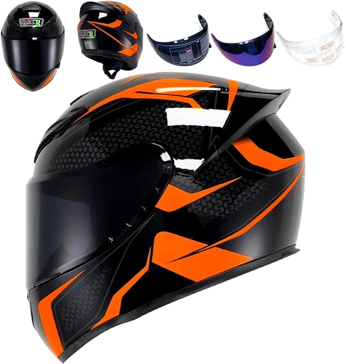 Full Face Motorcycle Helmet Racing Motocross Helmets with Pinlock Compatible Clear&Tinted Visors DOT Model Approved Street Bike Helmet