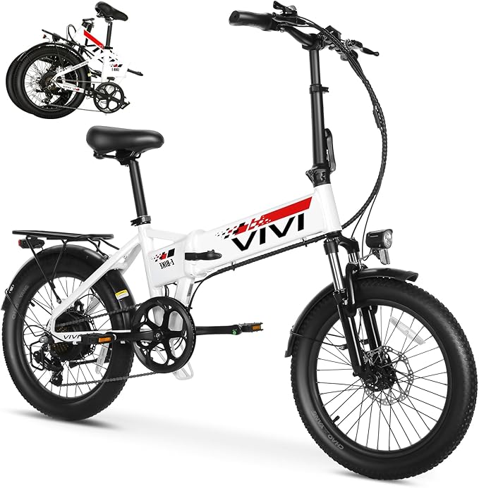 Vivi Folding Electric Bike for Adults, 20" x 2.4 Fat Tire Ebike, Peak 1000W Foldable Electric Bicycle, 22MPH Commuter E-Bike with 48V Removable Battery, 7 Speed, SGS Certified to UL2849