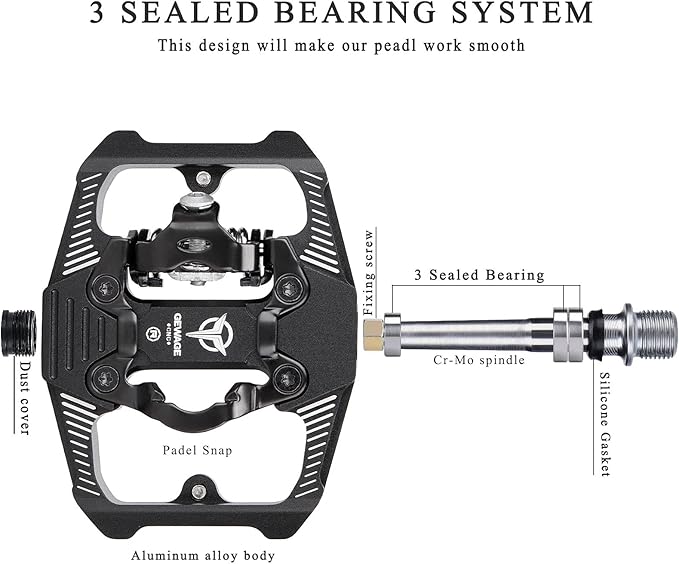 Mountain Bike Pedals - Dual Function Flat and Clipless Pedal - 3 Sealed Bearing Platform Pedals Compatible with SPD, Bicycle Pedals for BMX Spin Exercise Peloton Trekking Bike
