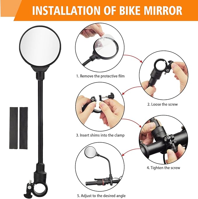 Bike Handlebar Mirror 2 Pack - Rotatable And Adjustable Wide Angle Rear View Shockproof Convex Mirror Universal For Bike Bicycle
