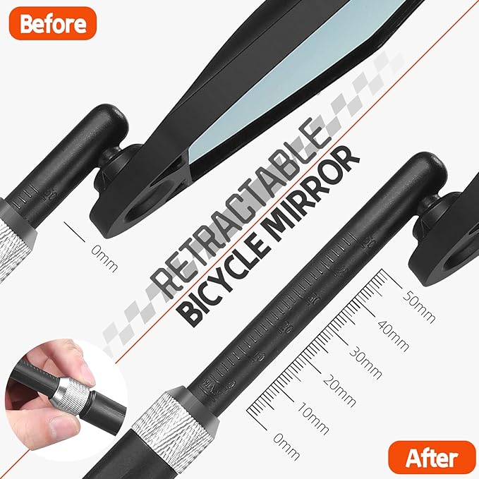 WEST BIKING Anti-Glare Handlebar Bike Mirror - Bike Rear View Mirror With Retractable & 360 ° Adjustable Lens, Foldable Bicycle Mirror For 20-23mm Handlebar(2PCS)