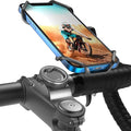 Bike Stem Phone Mount with Shockproof Silicone Grip – Quick-Lock Aluminum Out-Front Holder with Dual Safety Buckles & Elastic Strap, Fits 4.0”–6.7” Phones – Secure Fit for Road & Urban Rides