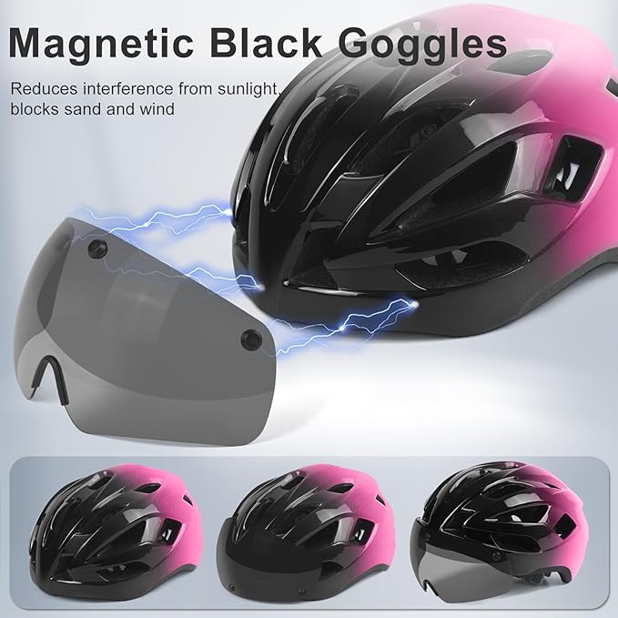 Bike Helmet Adult for Men, Lightweight Ebike Helmet with LED Light & Magnetic Goggles, USB Charging Cable Included, Cycling Helmet for Adult with Adjustable Dial Fit 22.8"- 24.4 "