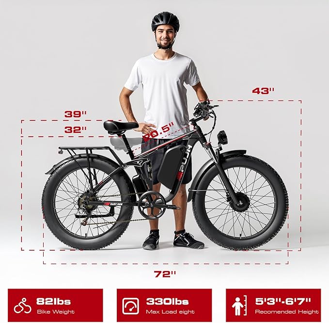 4000W Dual Motor Ebike with 52V 25Ah Removable Battery for Adults,Max Speed 38MPH Up to 100 Miles,24" Fat Tire Electric Bike for Snow Off-Road Commuter Mountain E-Bike for Men