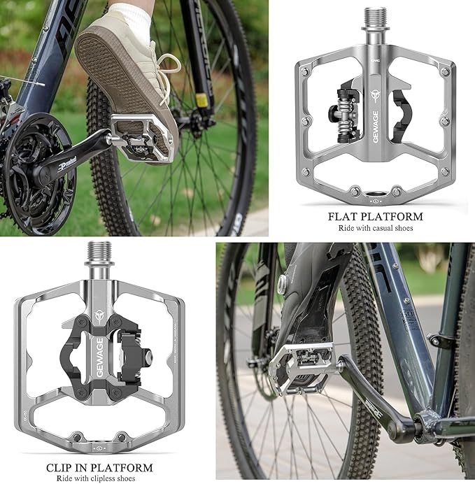 Mountain Bike Pedals- Dual Function Bicycle Flat Pedals and Clipless Pedals- 9/16" Platform Pedals Compatible with SPD for Road Mountain BMX Bike